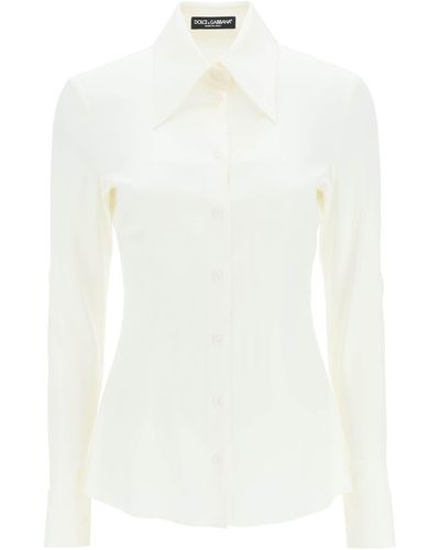 Dolce & Gabbana Silk Long-Sleeved Dress - White