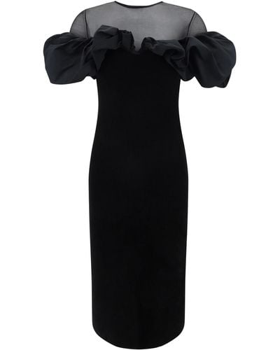 Alexander McQueen Ruffle Sleeves Velvet Mididress - Black