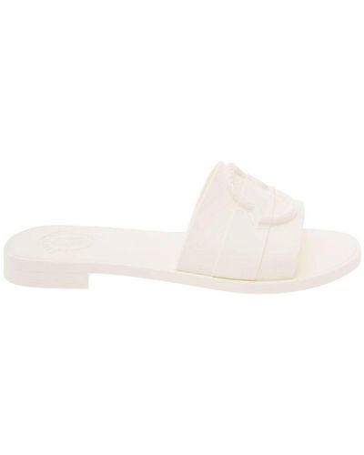 Moncler Logo Embossed Slip-On Sandals - White