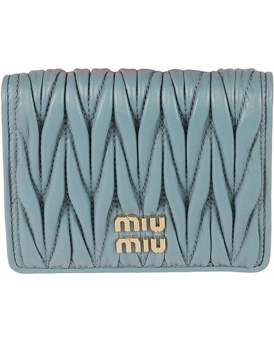 Miu Miu Matelassé Snap Button Wallet - Blue