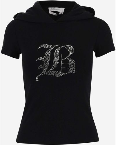 Blumarine Rhinestone Logo Hooded T-Shirt - Black