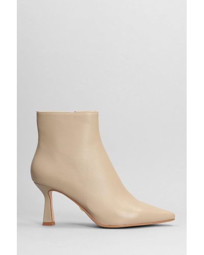 Lola Cruz High Heels Ankle Boots In Taupe Leather - Natural