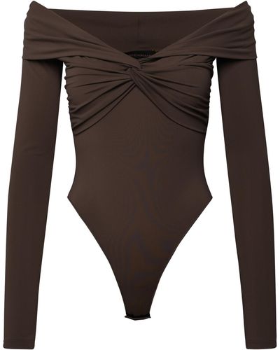 ANDAMANE Kendall Taupe Nylon Bodysuit - Brown