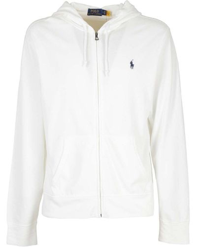Polo Ralph Lauren Pony Embroidered Zipped Drawstring Hoodie - White