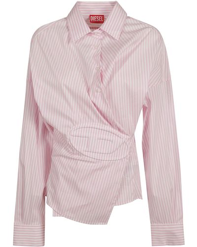 DIESEL Logo Embossed Stripe Shirt - Pink