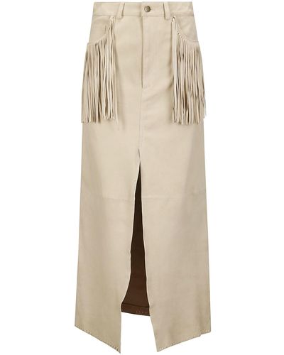Wild Cashmere Fringed Long Skirt - Natural