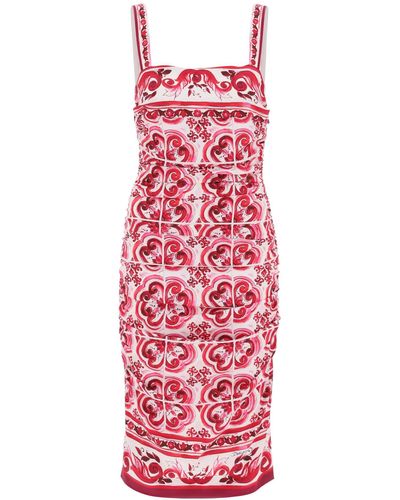 Dolce & Gabbana Majolica Print Silk Mini Dress - Red