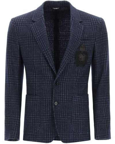 Dolce & Gabbana Tailored Blazer In Tartan Wool - Blue
