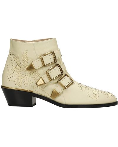 Chloé Susan Low Heels Ankle Boots In Leather - Natural
