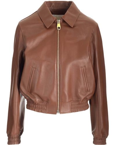 Chloé Leather Bomber Jacket - Brown