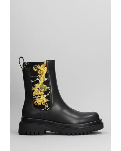 Versace Combat Boots In Black Leather