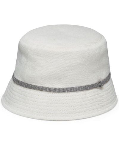 Brunello Cucinelli Linen And Cotton Bucket Hat With Shiny Details - White