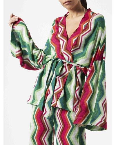 Mc2 Saint Barth Chevron Knitted Kimono Cardigan - Green