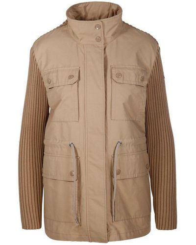 Moncler Knit-Panelled Zipped Military Jacket - Brown