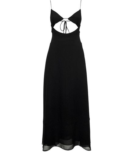 Saint Laurent Viscose Crepe Long Dress With Cut Out Detail - Black