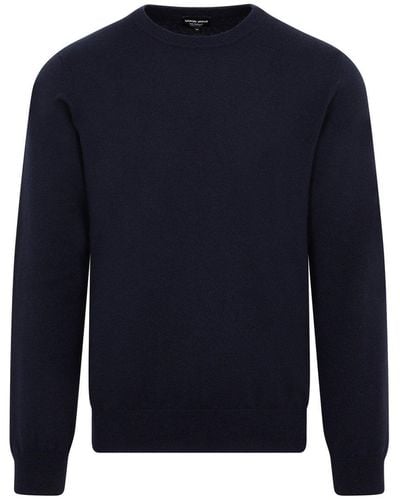 Giorgio Armani Crewneck Long-Sleeved Sweatshirt - Blue
