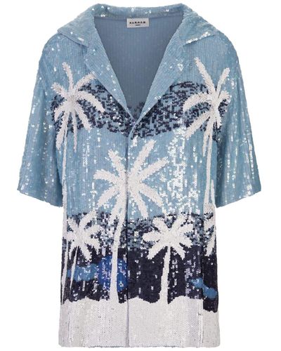 P.A.R.O.S.H. Tropical Patterns Casual Style Short Sleeves Shirt - Blue