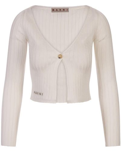 Marni Ribbed Knit Short Cardigan - White