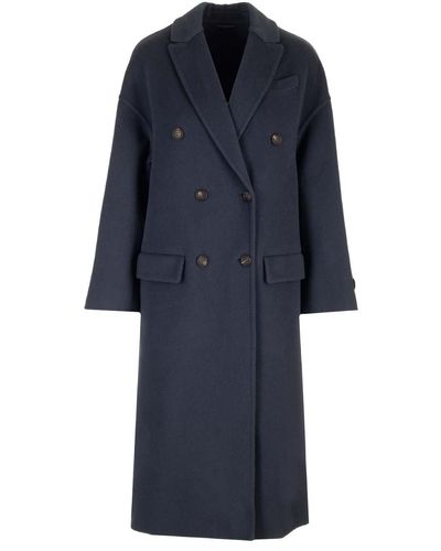 Brunello Cucinelli Monili Bead-embellished Wool-cashmere Coat - Blue