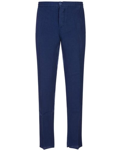 Kiton Cobalt Linen Trousers With Elasticised Waistband - Blue