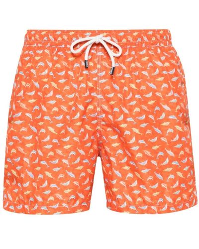 Fedeli Swim Shorts With Dolphin Pattern - Orange