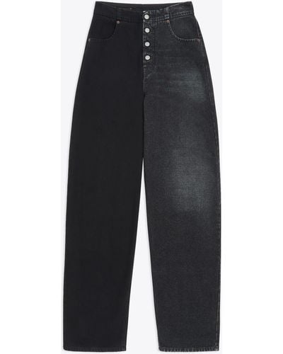 MM6 by Maison Martin Margiela Pantalone 5 Tasche And Half And Half Baggy Fit Jeans - Black