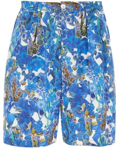 Marni Printed Cotton Bermuda Shorts - Blue