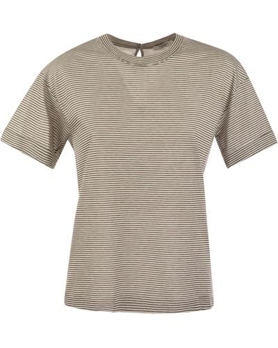 Peserico Lightweight Striped Jersey T-Shirt And Punto Luce - Gray