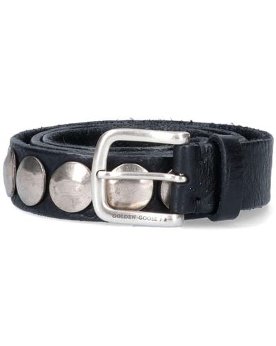 Golden Goose Luxe Leather Belt, Intricate Buckle. - Black