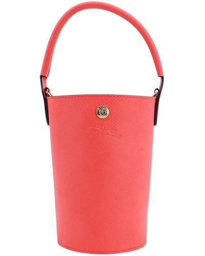 Longchamp Leather Bucket Bag With Engraved Logo - Red