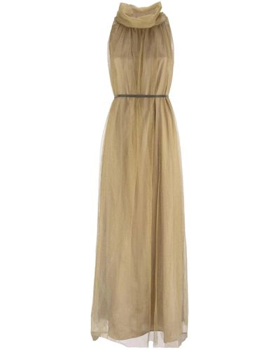 Fabiana Filippi Long Lurex Gold Dress - Natural