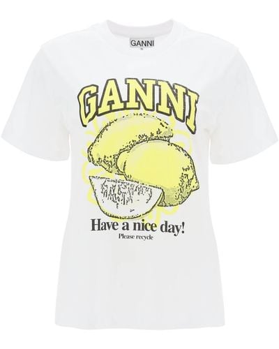 Ganni T Shirt With Graphic Print - Metallic