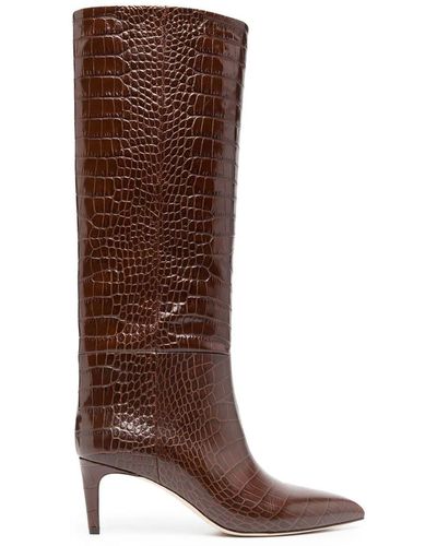 Paris Texas Brown 65 Mock Croc Knee-high Leather Boots - Women's - Calf Leather