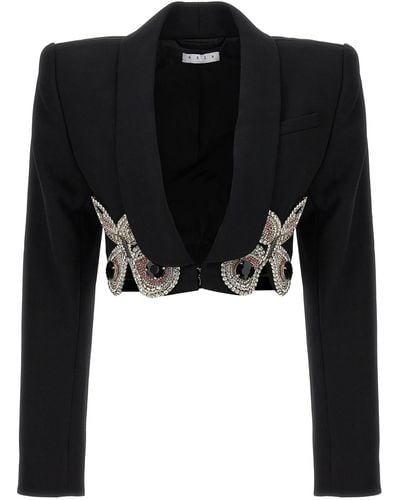 Area Embroidered Butterfly Cropped Jackets - Black