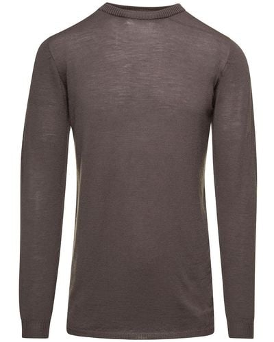 Rick Owens Beige Biker T-shirt With Long Sleeves In Wool - Brown