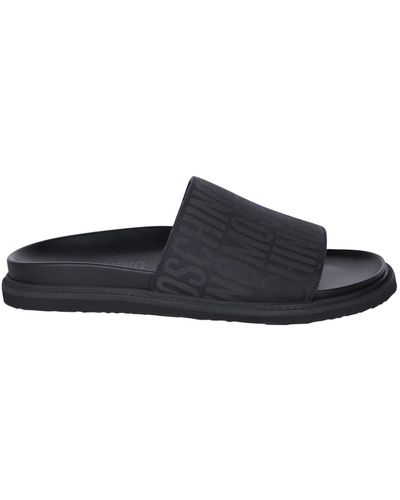 Moschino Logo Allover Slides Sandals - Black