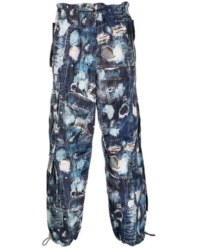 John Richmond Cargo Pants With Iconic Pattern - Blue