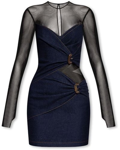 Versace Tulle Denim Mini Dress - Blue