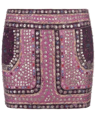 Isabel Marant Oneila Mini Skirt In Printed Silk - Pink