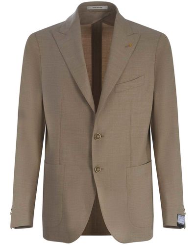 Tagliatore Single-Breasted Jacket Made Of Fresh Wool - Brown
