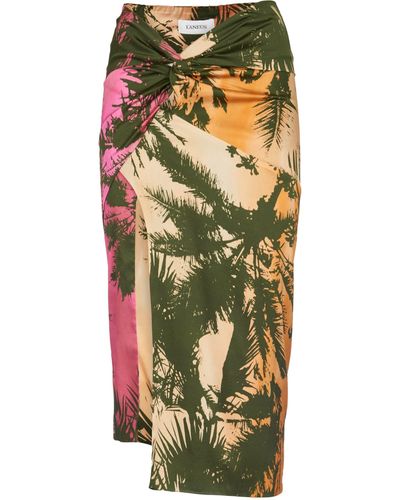 Laneus Draped Tropical Printed Skirt - Metallic