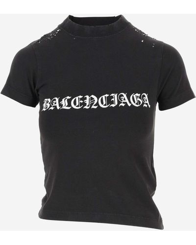Balenciaga Gothic Type Shrunk Cotton-blend T-shirt - Black
