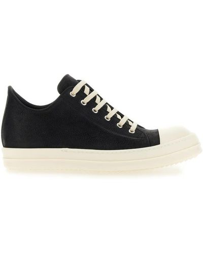 Rick Owens Washed Calf Low Top Leather Sneaker In Black/milk