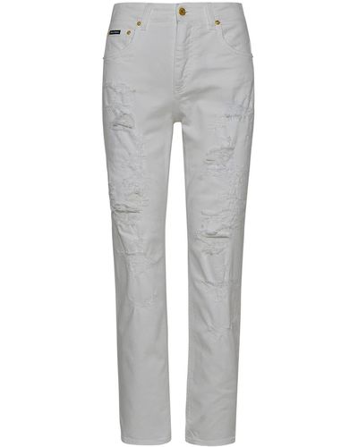 Dolce & Gabbana White Cotton Denim Jeans - Gray