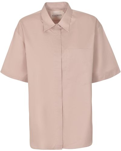 Closed Short-Sleeved Plain Shirt - Pink