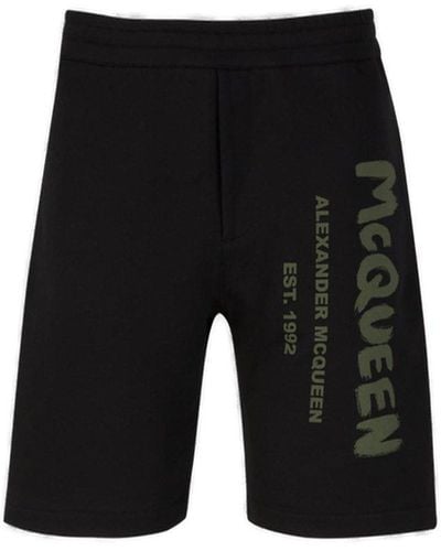 Alexander McQueen Graffiti Logo-Print Cotton Shorts - Black