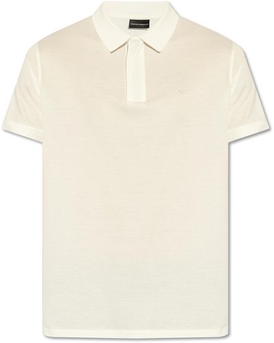 Emporio Armani Cotton Polo Shirt With Logo - Natural