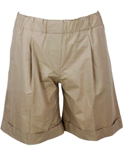 Antonelli Bermuda Shorts With Elasticated Waist And Welt Pockets With Pleats And Turn-Up - Natural