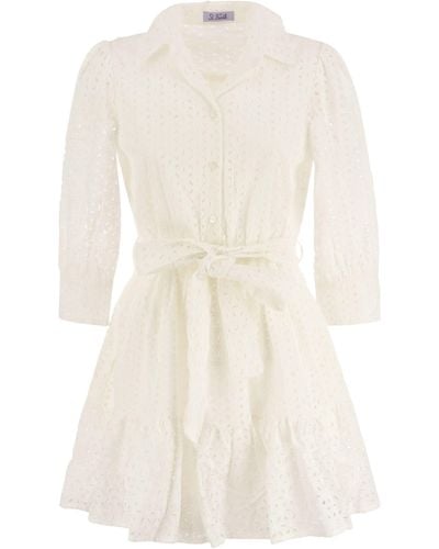 Mc2 Saint Barth Short Cotton Dress With Embroidery - White