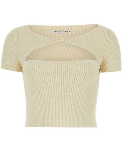 T By Alexander Wang Ivory Stretch Cotton Blend Top - Natural